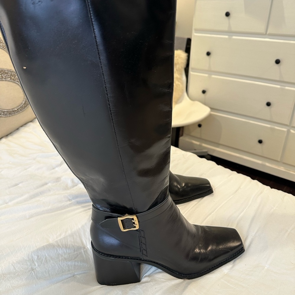 Black Leather Knee-High Boots